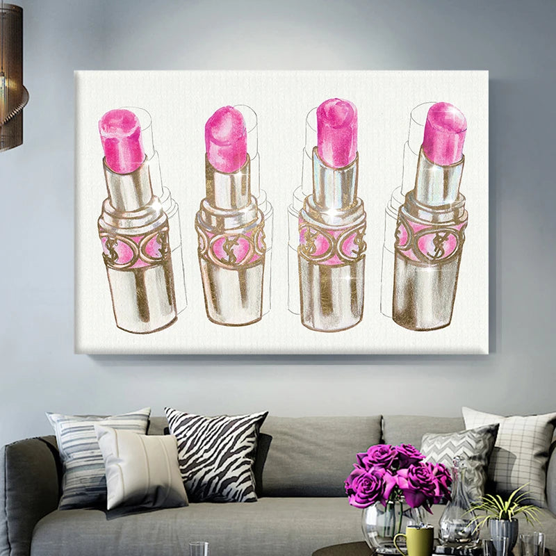 Modern Fashion and Glam Canvas Painting Wall Art Beauty Lips Lipstick Watercolor Posters and Prints for Living Room Decoration