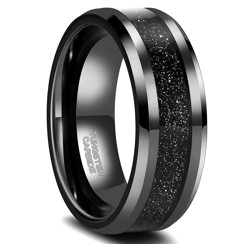 Somen Men's 8mm Tungsten Carbide Ring with Black Sandstone Inlay