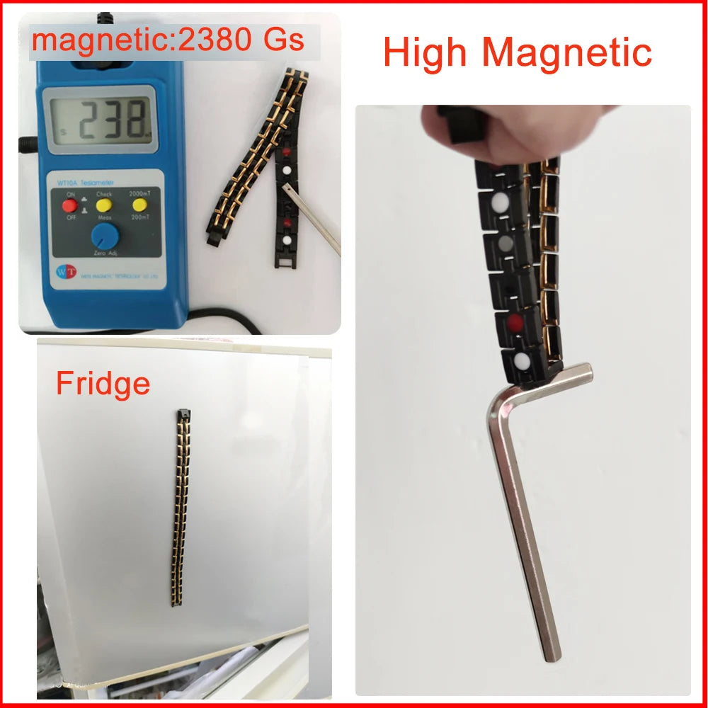 Health Magnetic Bracelet Male Stainless Steel Wristband Magnet Therapy 12mm Chain Energy Germanium Jewelry Waterproof