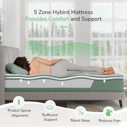 Mattress Queen, 12 Inch 5-Zone Hybrid Mattress with GelFoam for Pressure Relief &amp; Cool Night, Midume Firm Queen Mattress