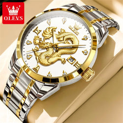 OLEVS Luxury Brand New Men's Watches Dragon Waterproof Domineering Quartz Watch Stainless Steel Strap Original Male Wristwatch