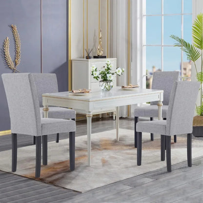 Dining Chair Set of 6, Luxury Upholstered Fabric Kitchen Chair Side Chair with Upholstered Backrest and Solid Wood Legs