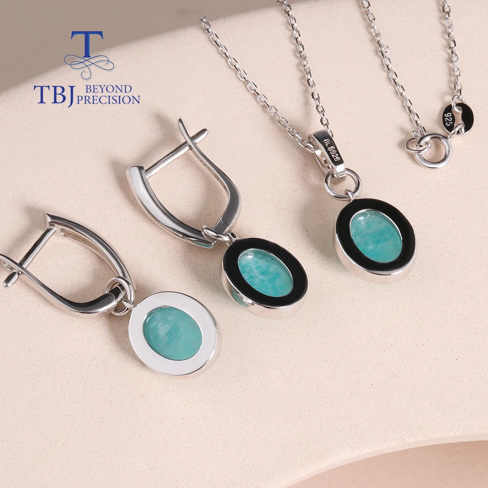 Natural Amazonite Jewelry set 925 sterling pendant Necklace Earrings simple design for women fine jewelry