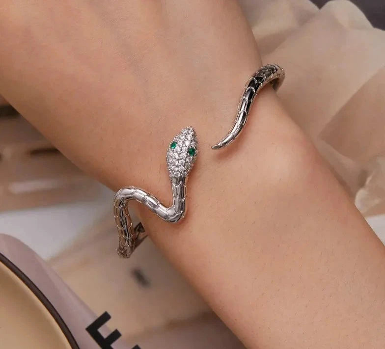 Silver Color Classical Snake Open Bangle.