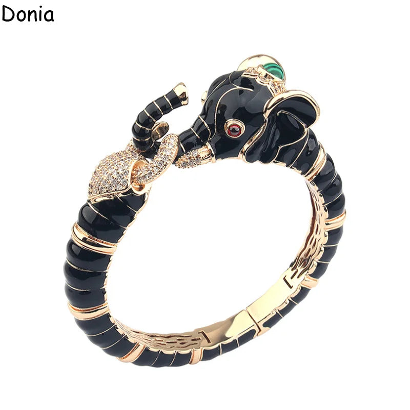 Donia Jewelry European and American fashion black elephant titanium steel micro-set zircon animal luxury bracelet