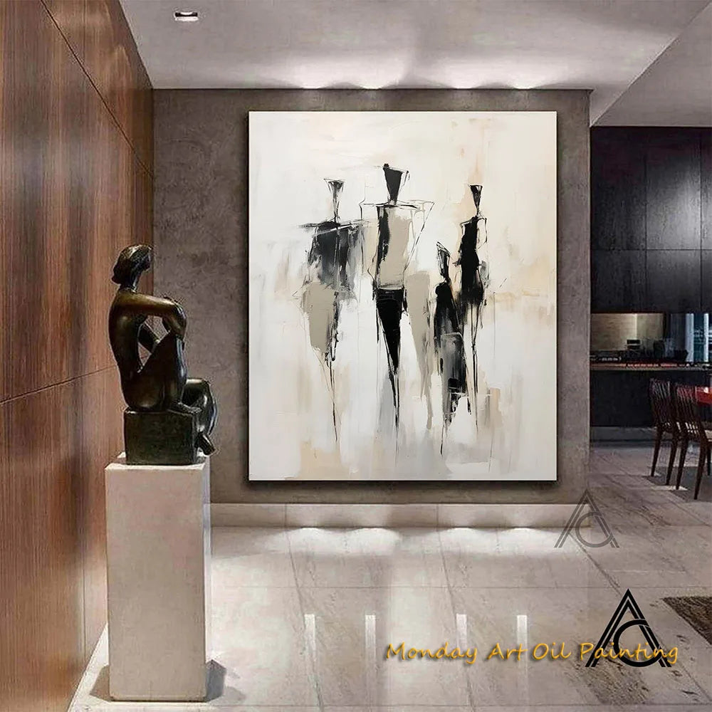 Hand Painted Original Wall Art Oil Painting Figure Painting Contemporary Minimalist Portrait Beige Custom Gift Frameless