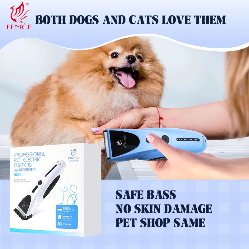 Fenice Dog Hair Clipper Electric Low Noise Machine Pet Grooming Rechargeable Trimmer Shaver Set