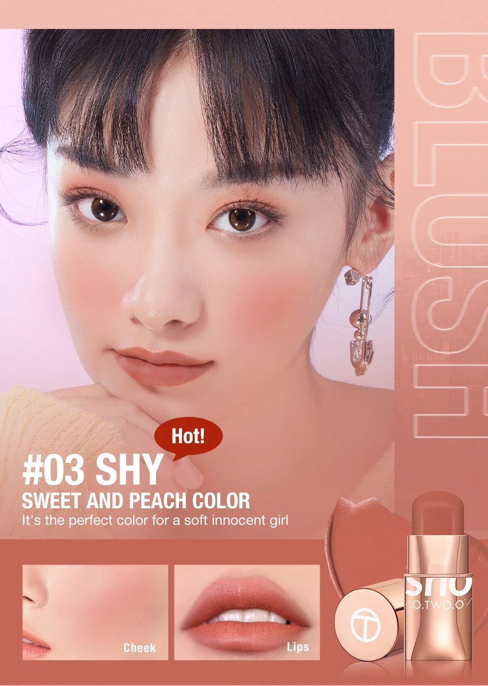 O.TWO.O Lipstick Blush Stick 3-in-1 Eyes Cheek and Lip Tint Buildable Waterproof Lightweight Cream Multi Stick Makeup for Women