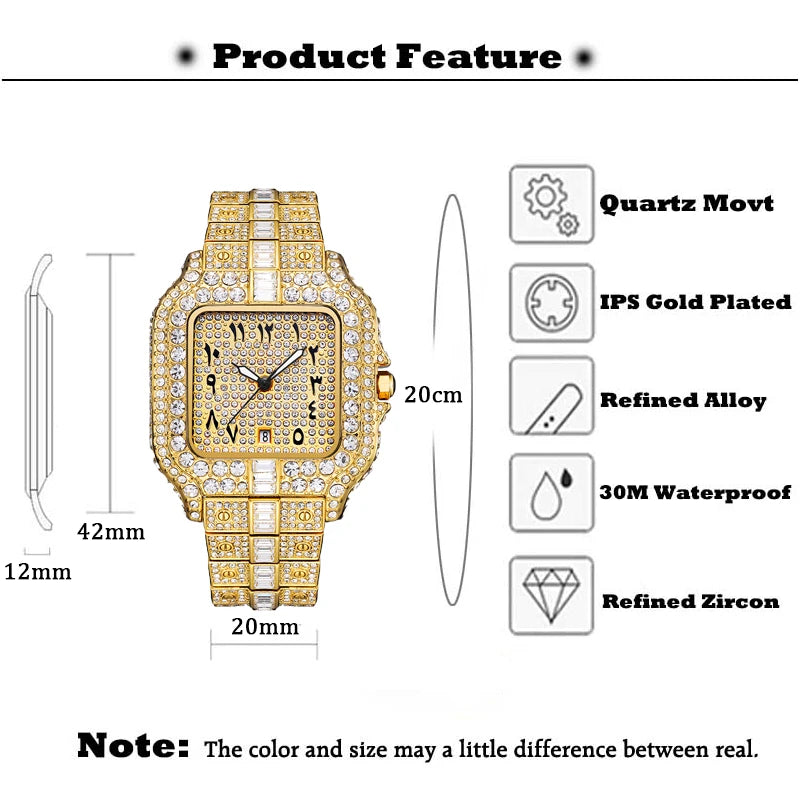 Quartz Watch For Men Gold Stylish Diamond Men&