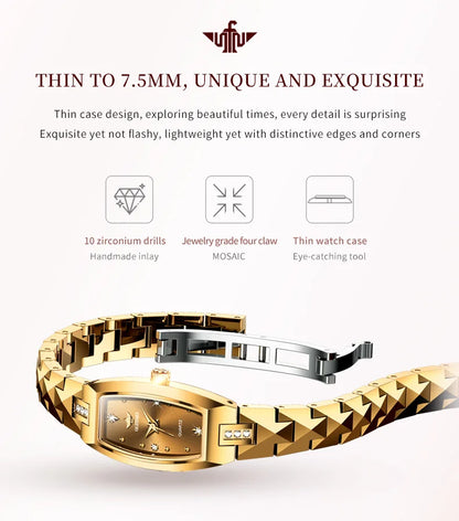 OUPINKE Original Watch for Women Luxury Diamond Gold Sapphire Quartz Waterproof Tungsten Steel Swiss Watches Bracelet Gift Set