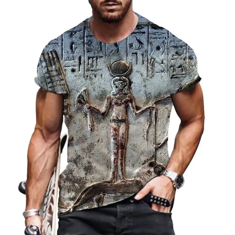 Men's T-Shirts 2022 Fashion Retro Style T-shirt Egyptian Elements 3D Printing Casual Breathable Men  Women Funny Short Sleeves