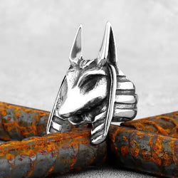 Retro Egypt Mythology Grim Reaper Anubis Stainless Steel Ring Egyptian Jackal God Underworld Gatekeeper Biker Rings Rock Jewelry