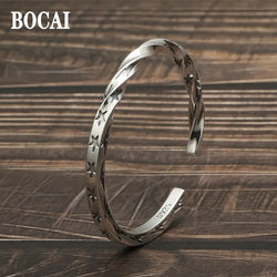 BOCAI Real S925 Silver Jewelry Personality Twisted Star Bracelet Trend Retro Thai Bracelet for Men and Women Holiday Gifts