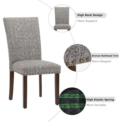 Upholstered Parsons Dining Chairs Set of 4, Fabric Dining Room Kitchen Side Chair with Nailhead Trim and Wood Legs - Boho