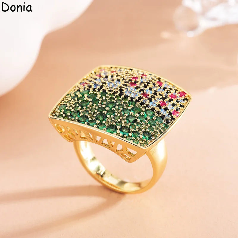 Donia Jewelry European and American fashion square copper micro-set zircon ring earrings set new luxury earrings ring gift