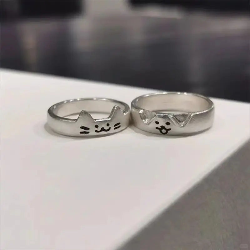 Fashion Adjustable Cat Dog Couple Rings.