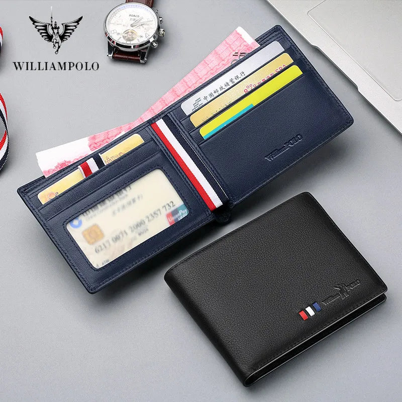 WILLIAMPOLO Men‘s Wallet Genuine Leather Men Wallets Short Male Purse Card Holder Wallet For Men Fashion High Quality