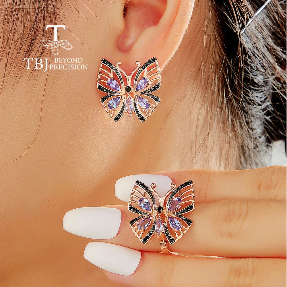 Trendy Butterfly Style Silver Clasp  Earrings  Natural Precious Tanzanite Gemstone Luxury Jewelry for Women Wedding party gift