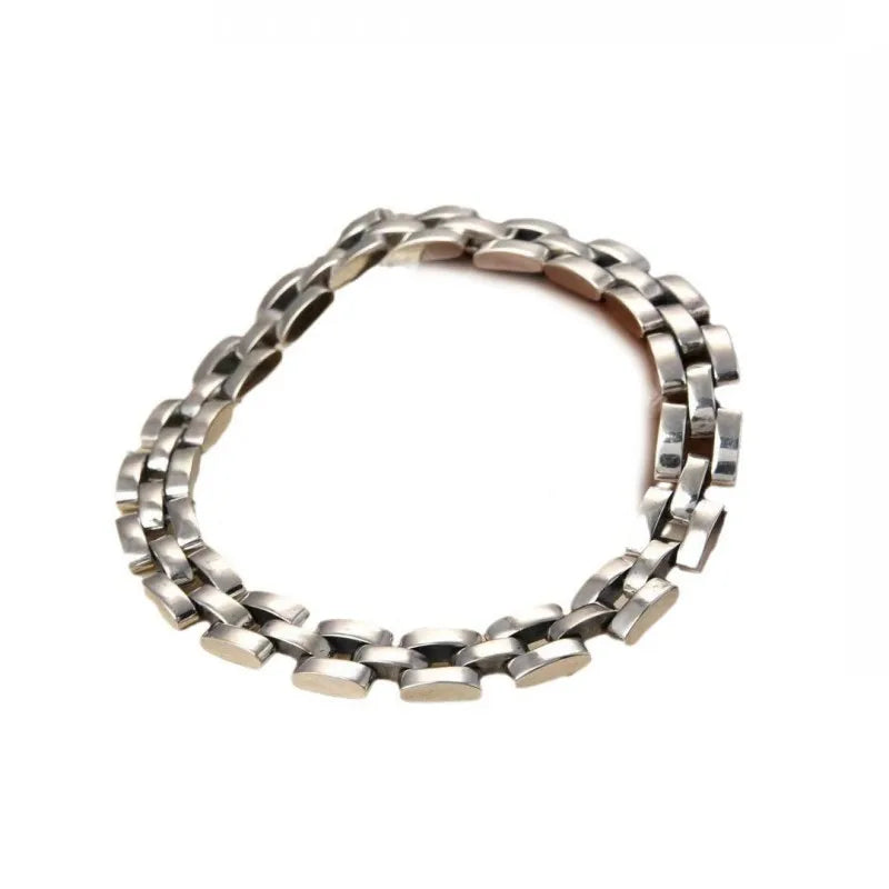 New S925 Sterling Silver Personalized Minimalist Trendy Men Punk Style Glossy Thick Bracelet  Men&