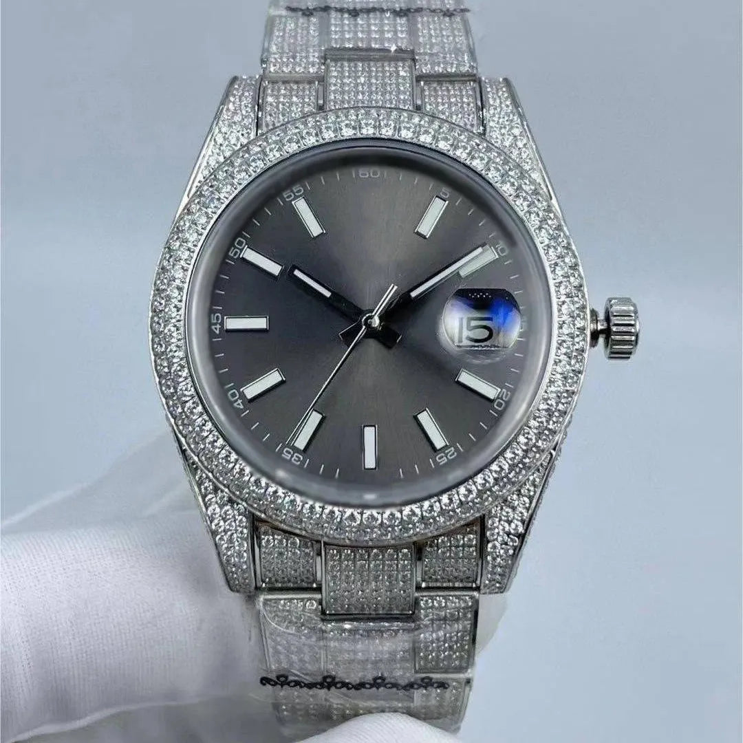 "Precision diamond watch, steel, mechanical, calendar."