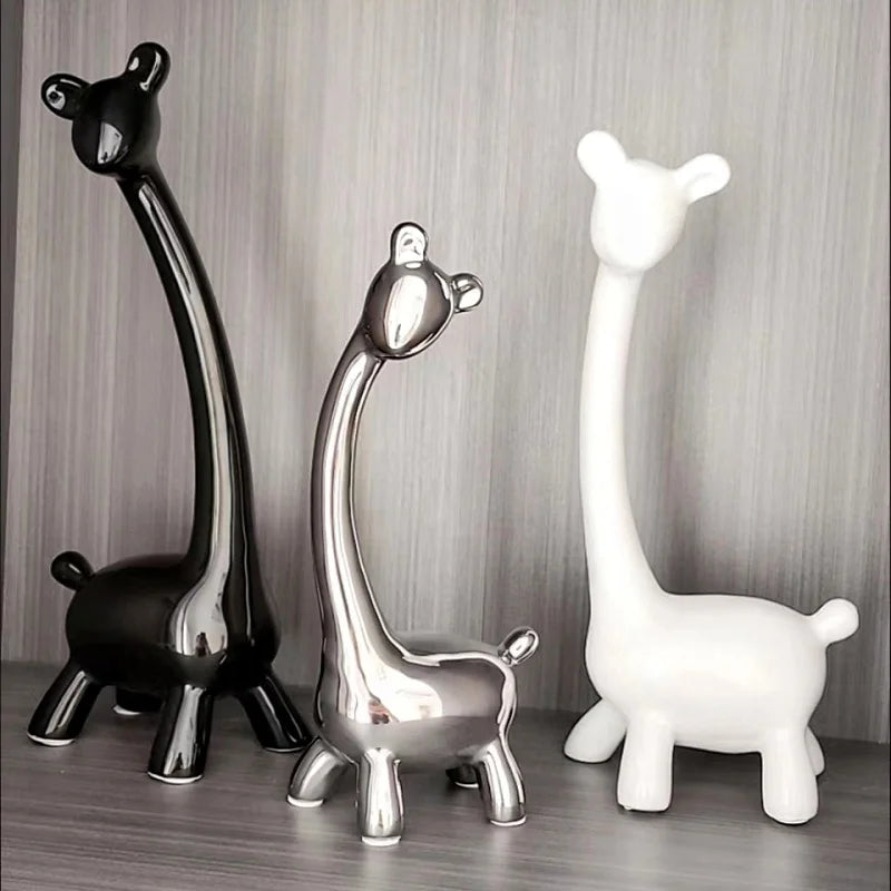 Nordic Ins Ceramic Ornaments Elephants/Deers/Giraffes Black/White/Silver Porcelain Decoration Home Decor Figurines