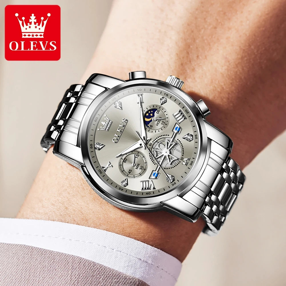 OLEVS Stainless Steel Men's Watches Chronograph Moon .