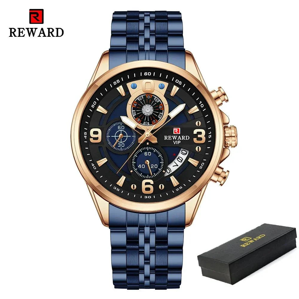 REWARD New Mens Watches Stainless Steel Luxury Waterproof Chronograph