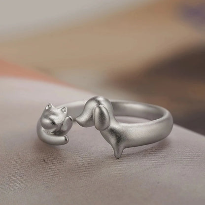 Diary Cats and Dogs Rings Silver Color.