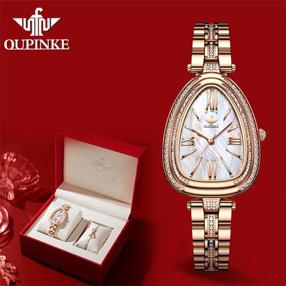 OUPINKE New Quartz Watch for Women Design Elegant Rose Gold Watchstrap Ladies Waterproof Wristwrist Watches reloj mujer