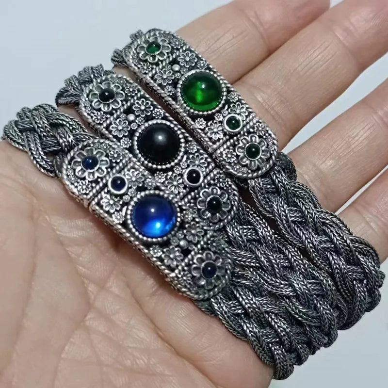 NEW Real S925 Silver Handcrafted Woven Bracelet With Zircon Inlay for Men and Women Fashionable Couple Jewelry Wholesale