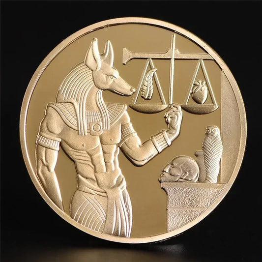 Anubis coin, Egyptian mythology, Gold plated coin, Commemorative coin, Ancient Egypt, Coin collection, Collectible coin, Egyptian god Anubis, Replica coin, Gift idea, Coin enthusiast, Historical coin, Mythological coin, Ancient culture, Symbolic coin,