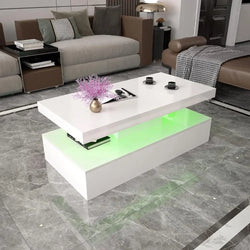 LED Coffee Table - White Modern High Gloss Coffee Table with RGB Light