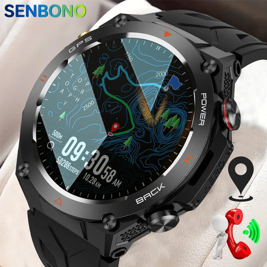 SENBONO 2024 New Real GPS Smart Watch Men Bluetooth Call Compass 650mAh Big Battery Sport Waterproof Smartwatch for Android IOS