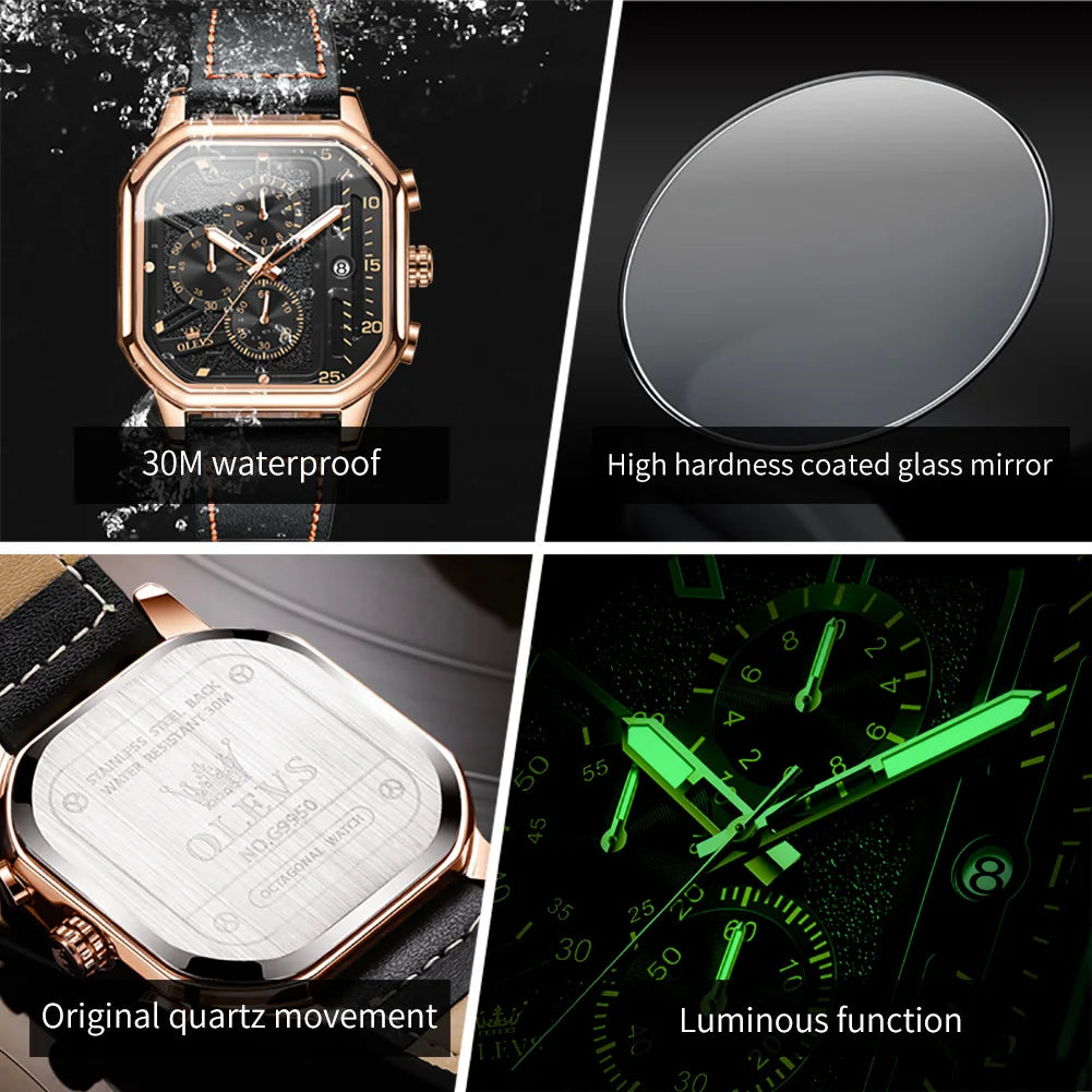 New Quartz Watch for Men Chronograph Clock Waterproof.