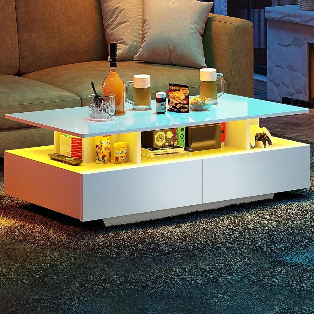 LED Coffee Table with Storage: Modern Functionality for Your Living Space.