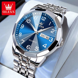 OLEVS Original Waterproof Men's Watches Digital Mirror Quartz Watch for Man Luminous Stainless Steel Wristwatch Male Date Week