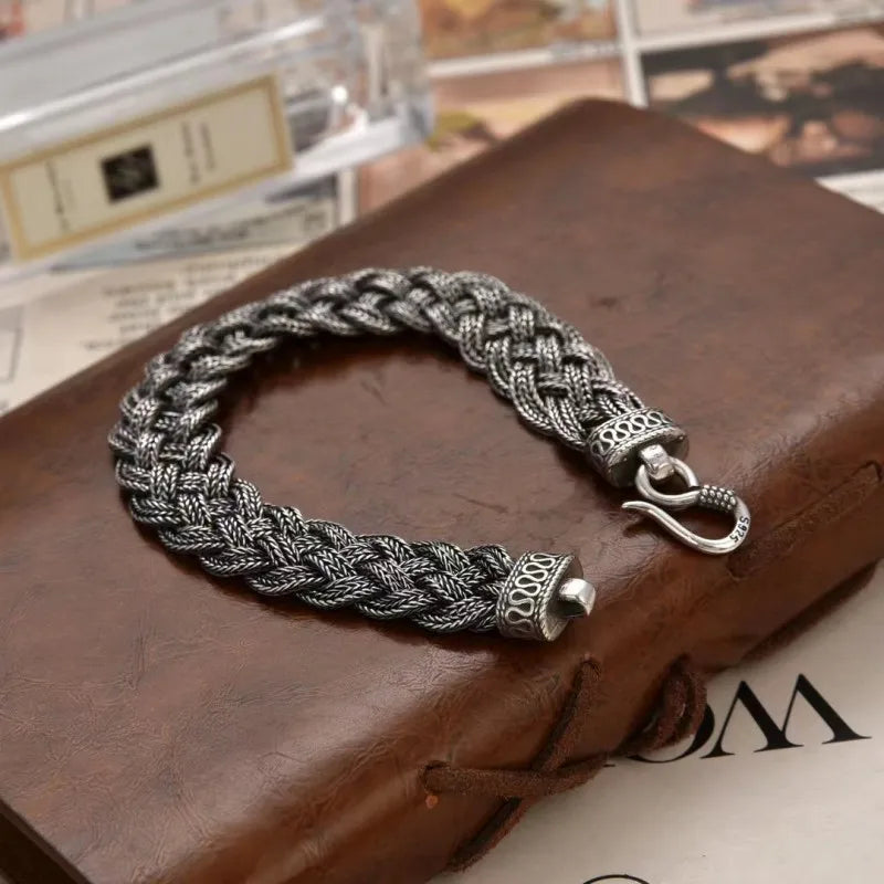 Silver Vintage Double Stranded Bracelet Men&