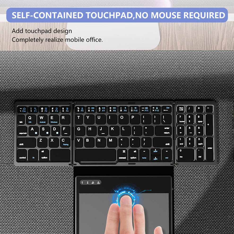 Foladable Bluetooth Keyboard with Touchpad Pocket.