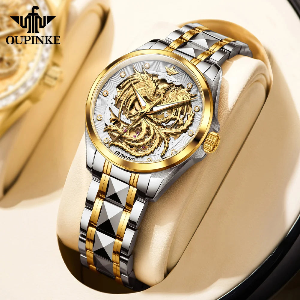 OUPINKE Luxury Carving Phoenix Women Automatic Mechanical Watches New Waterproof Lady Wrist Watch Casual Fashion Watch for Women