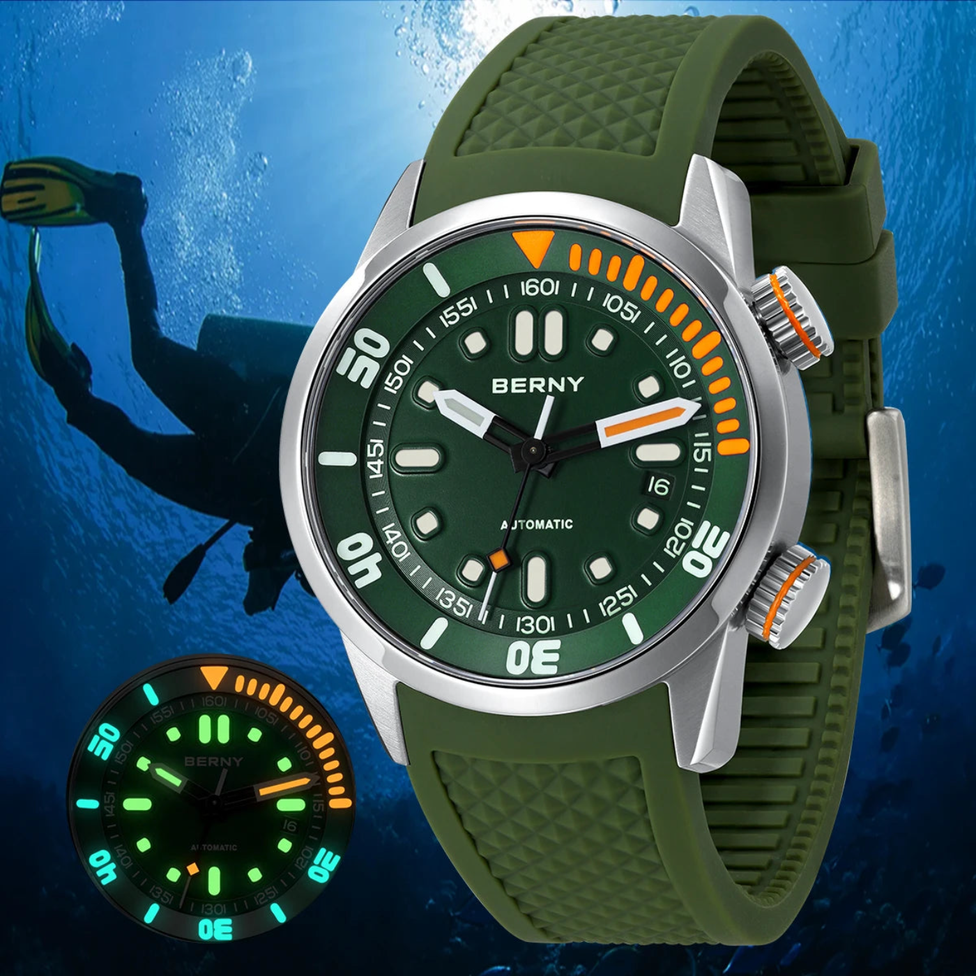 BERNY 20Bar Diver Men Mechanical Watch.