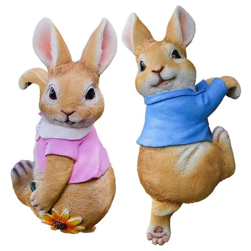 Funny Rabbit Statue Adorable Bunny Sculpture Resin Animal Figurine Decorative Ornament for Outdoor Fairy Garden Patio Yard Tree