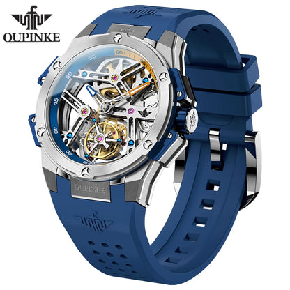 OUPINKE Real Tourbillon Watch Men Luxury Brand Automatic Mechanical Original Waterproof Silicone Luminous Sapphire Reloj Hombres