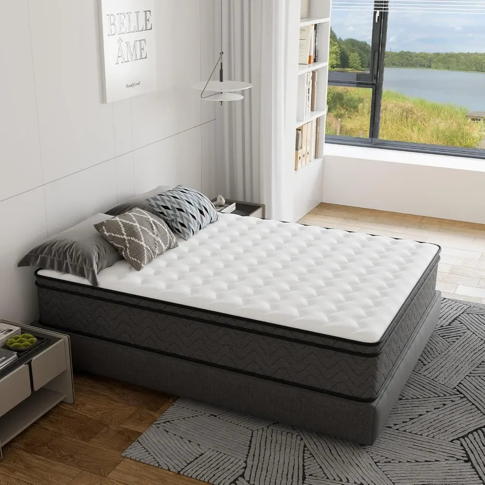 Queen Mattress, 10 Inch Innerspring Hybrid Mattress in a Box, Individually Pocket Coils for Motion Isolation &amp; Cool Sleep