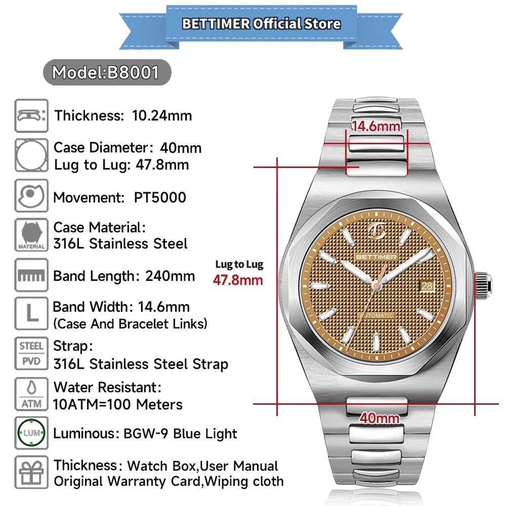 2024 New BETTIMER Men's Automatic Mechanical Watches.