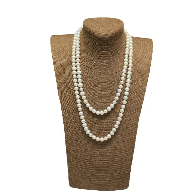 Elegant long freshwater pearl sweater necklace.