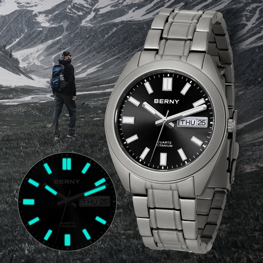 Titanium Watch for Men Wristwatch Waterproof Sport.