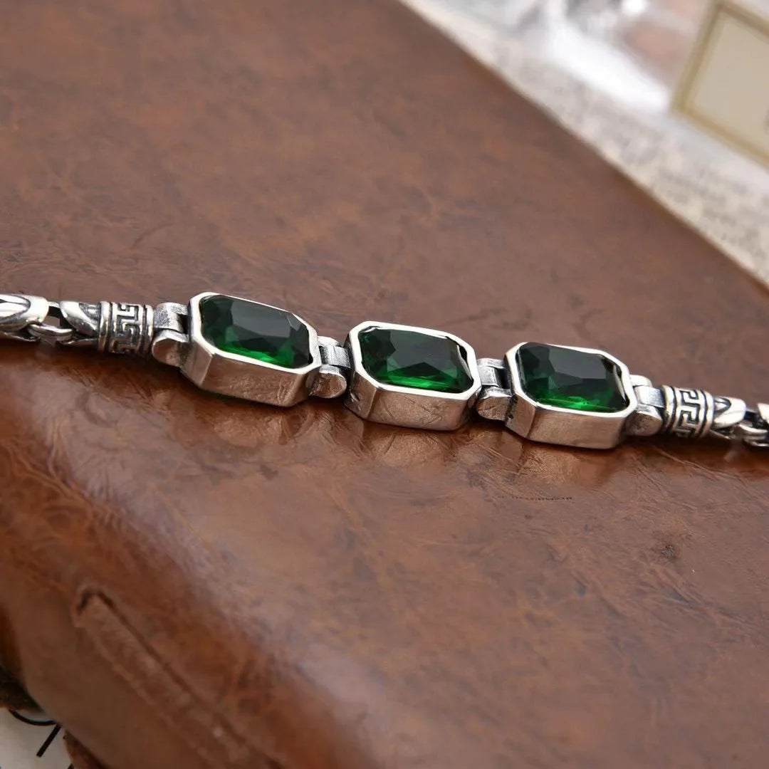 Silver Punk Trendy Three Stones Diamond Bracelet.