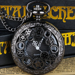 Retro Black Hollow Gear Design With Necklace Pocket Watch Gift Pendant Clock For Mlae Kids Relogio Saati