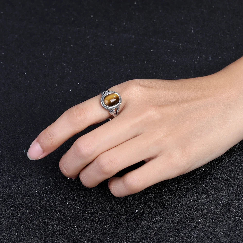 Natural Tiger's Eye Stone Finger Ring.