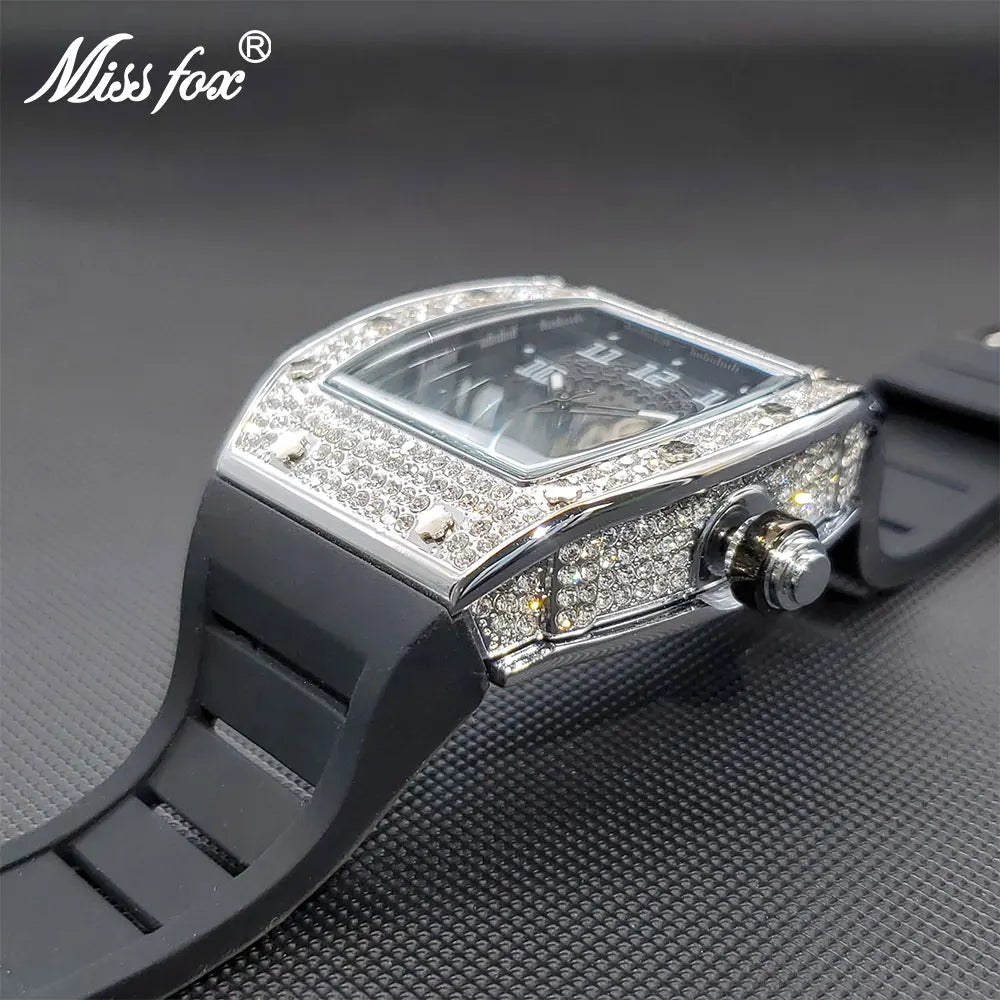 Luxury Watch For Men Large Wrist Full AAA Cuban Zircon Iced Out Star Case Quartz Watches Silcone Strap Calendar Male Dropship